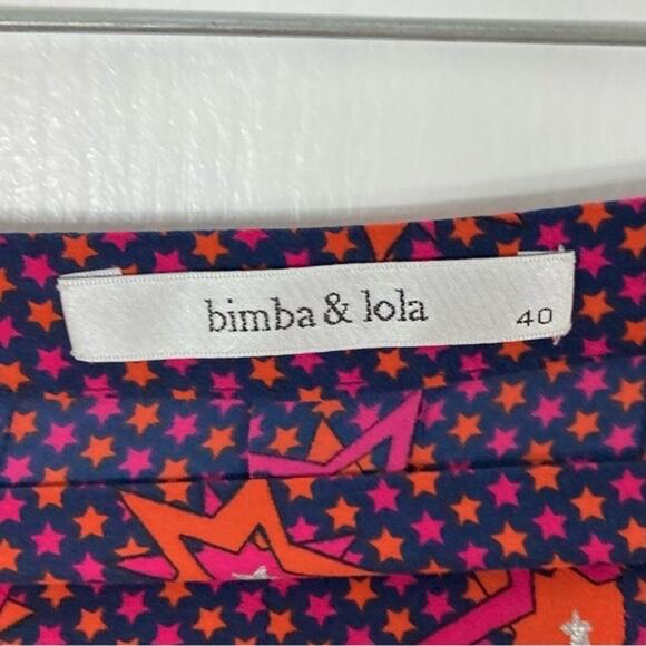 BIMBA&LOLA Skirt EU 40/M Silk Stars A-Line Pleated Silver Hot-Pink Coral Purple - Picture 2 of 9